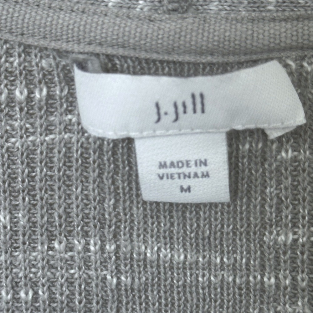J. Jill Womens Grey Marled Cotton Linen Blend Open Front Knit Cardigan Sz M Cozy - Picture 3 of 9
